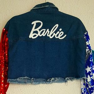 Misguided Barbie crop top Denim jacket